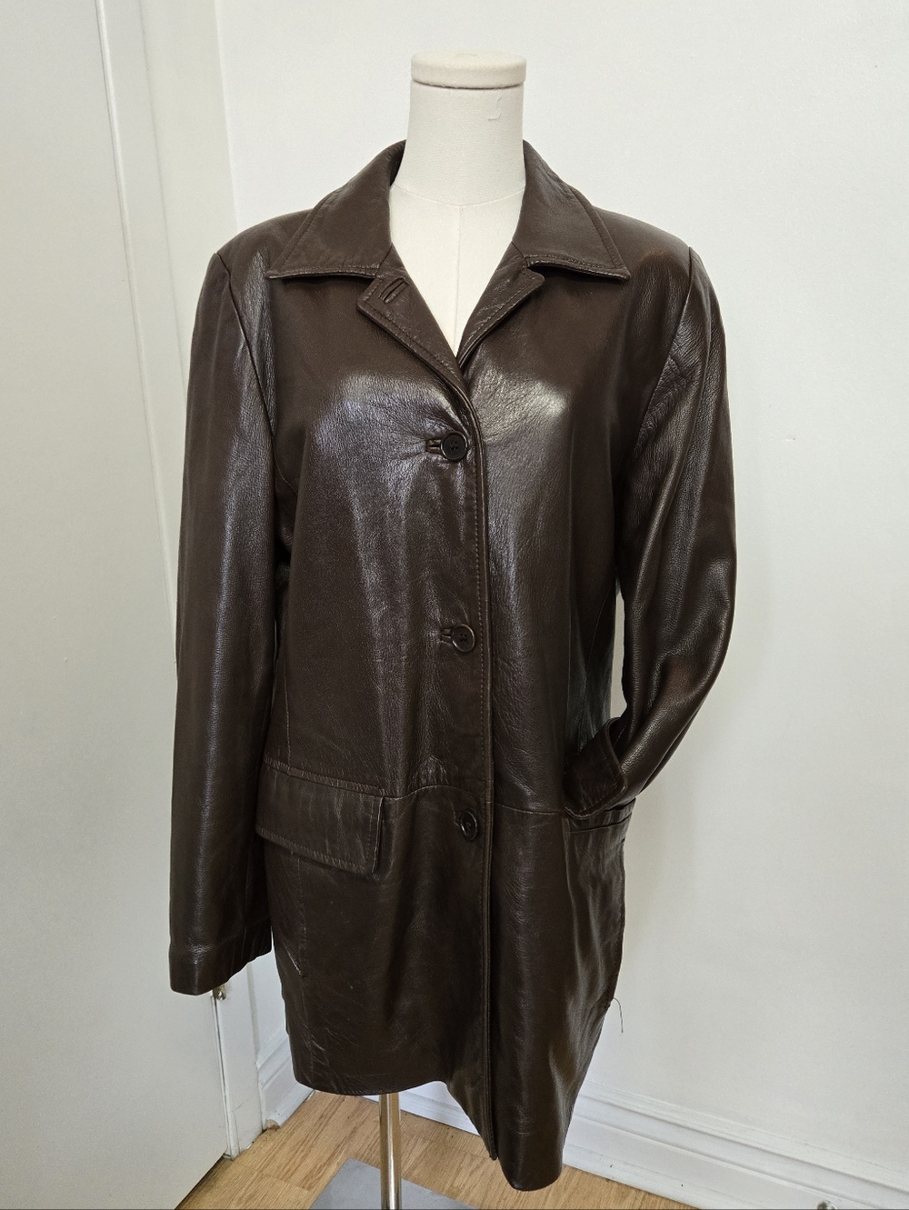 Danier Classic Brown Leather Button-Front Jacket